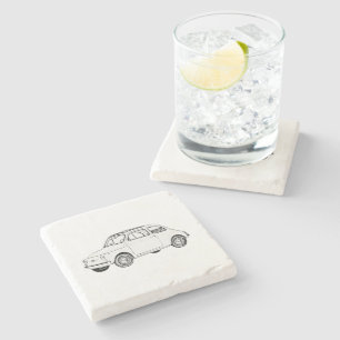 Schwarz-Weiß-Fiat 500 Topolino Illustration Steinuntersetzer