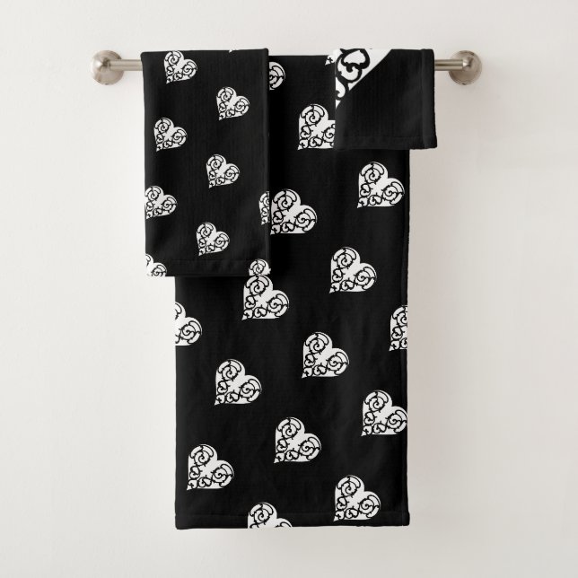 Schwarz & Weiß Filigree Herz Badhandtuch Set (Insitu)