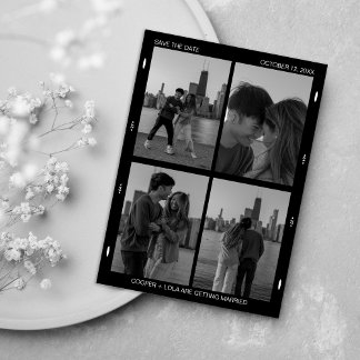 Schwarz-Weiß-Filmfoto-Collage Minimalistisch Save The Date