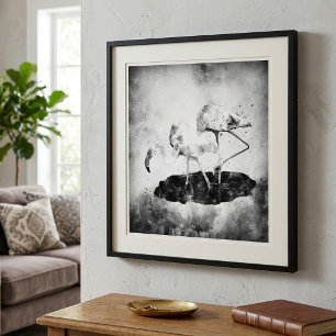 Schwarz-Weiß-Flamingo-Aquarell-Wandkunst-Dekoratio Fotodruck
