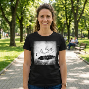 Schwarz-Weiß-Flamingo-Aquarell-Wandkunst-Dekoratio T-Shirt