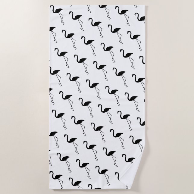 Schwarz-Weiß-Flamingos-Badetuch Strandtuch (Vorderseite)