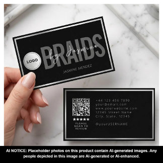 Schwarz-Weiß-Flechtsalon-QR-Code-Logo-Flechterin Visitenkarte