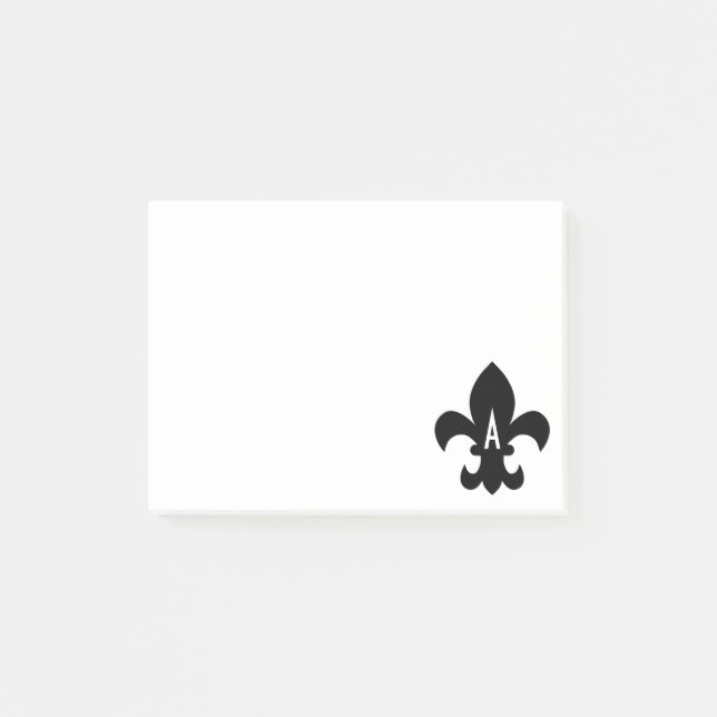 Schwarz-Weiß-Fleur-de-Lis-Monogramm Post-it Klebezettel (Vorderseite)