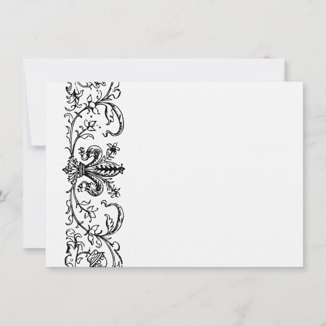 Schwarz-weiß Fleur Personalisiert Vielen Dank Mitteilungskarte (Vorderseite)