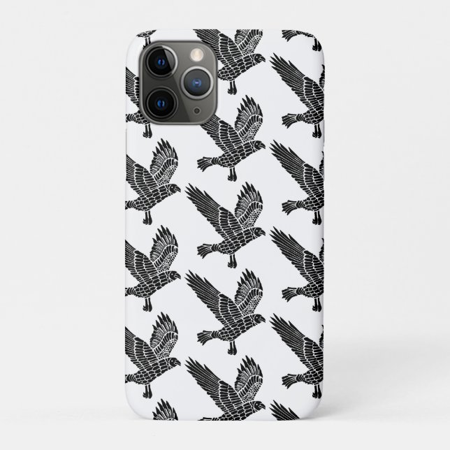 Schwarz-Weiß-Fliegenraven-Lino-Schnitt Case-Mate iPhone Hülle (Rückseite)