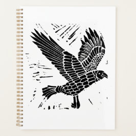 Schwarz-Weiß-Fliegenraven-Lino-Schnitt Planer