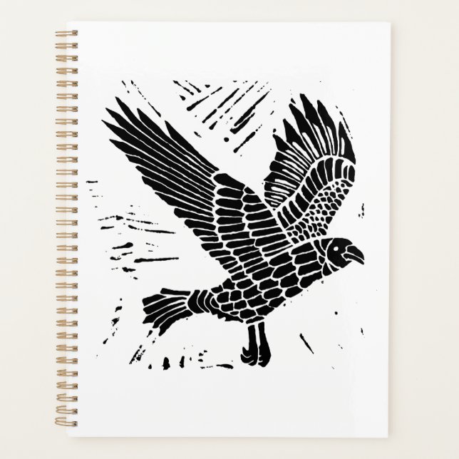 Schwarz-Weiß-Fliegenraven-Lino-Schnitt Planer (Vorderseite)