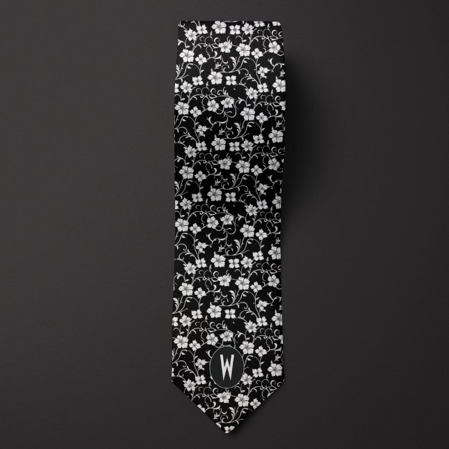 Schwarz-Weiß-Flora-Neck-Tie Krawatte (Von Creator hochgeladen)