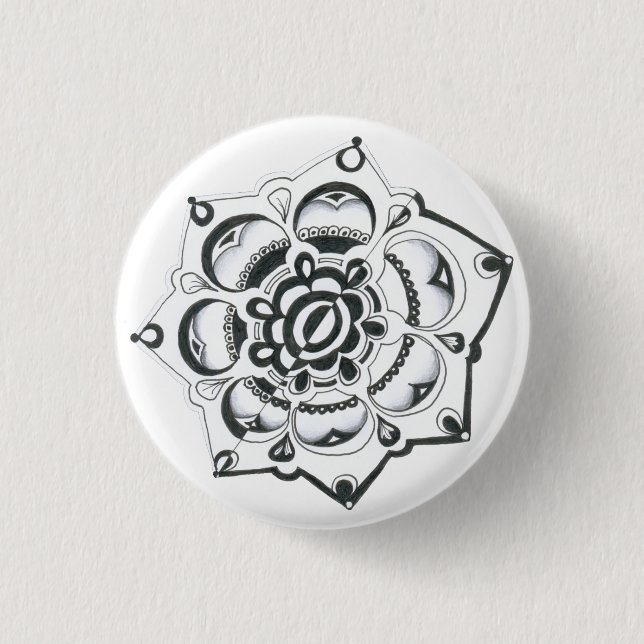 Schwarz-Weiß-Flora-Symmetrie Button (Vorderseite)