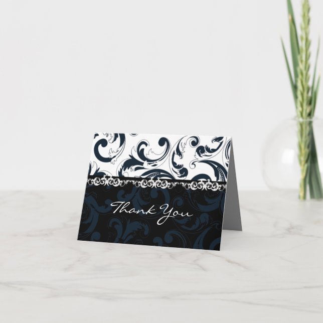 Schwarz-Weiß-Flora Vielen Dank Dankeskarte (Vorderseite)