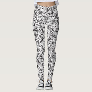 Schwarz Weiß Floral Leggings