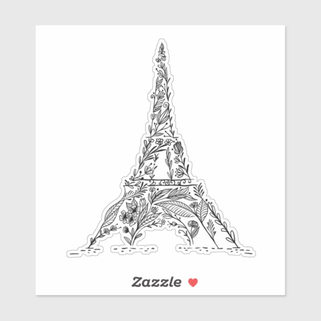 Schwarz-Weiß-Floral Paris Eiffelturm Aufkleber (Blatt)