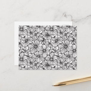 Schwarz Weiß Floral Postkarte