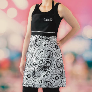 Schwarz-weiß floral schürze