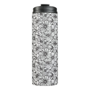 Schwarz Weiß Floral Thermosbecher