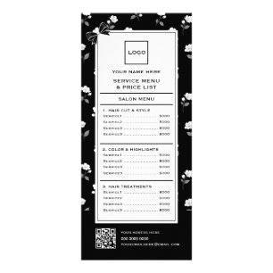 Schwarz Weiß Florales Friseursalon Hairstylist Fri Werbekarte