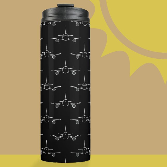 Schwarz-Weiß-Flugzeug-Muster Thermosbecher (Plane Tumbler)