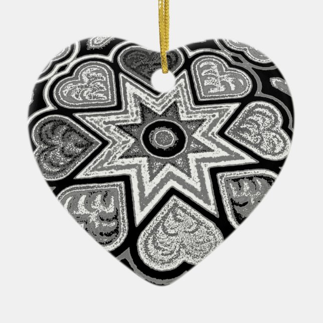 Schwarz & Weiß Folk Kunst, Dichtung und Musik Keramikornament (Vorne)