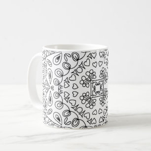 Schwarz-Weiß-Form-Herzen-Muster Kaffeetasse