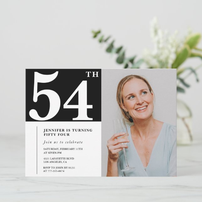 Schwarz-Weiß-Foto 54. Geburtstag Einladungen (Stehend Vorderseite)