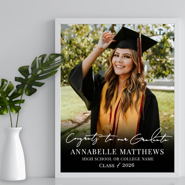 Schwarz Weiß Foto Abschlussfeier Schild (Black White Photo Graduation Party Sign)