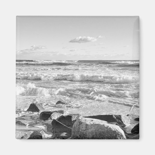 Schwarz-Weiß-Foto der Atlantischen Ozeanwellen Magnet (Vorne)