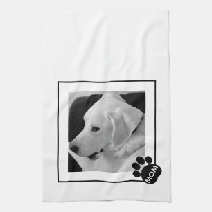 Schwarz-Weiß-Foto der Mama Niedlicher Hunde Geschirrtuch