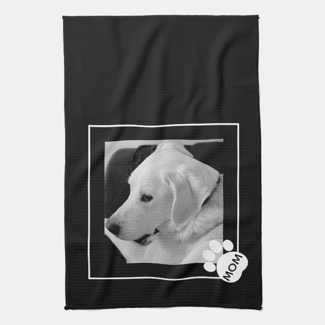 Schwarz-Weiß-Foto der Mama Niedlicher Hunde Geschirrtuch (Vertikal)