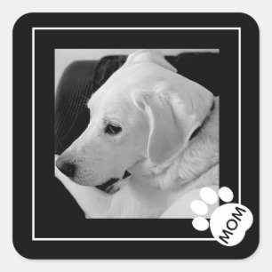 Schwarz-Weiß-Foto der Mama Niedlicher Hunde Quadratischer Aufkleber