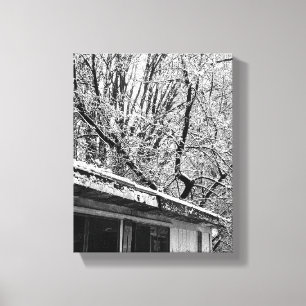 Schwarz-Weiß-Foto der rustikalen Winterlandschaft Leinwanddruck