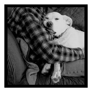 Schwarz-Weiß-Foto des Hundes mit Vater Poster