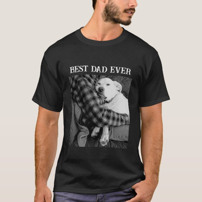 Schwarz-Weiß-Foto des Hundes mit Vater T-Shirt (Vorderseite)