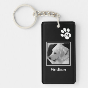 Schwarz-Weiß-Foto des Niedlichen Hundes und Paws Schlüsselanhänger