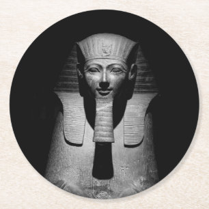 Schwarz-Weiß-Foto des Pharaoh-Königs Runder Pappuntersetzer