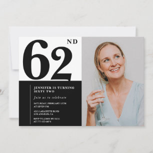 Schwarz-Weiß-Foto-Einladungen zum 62. Geburtstag Einladung
