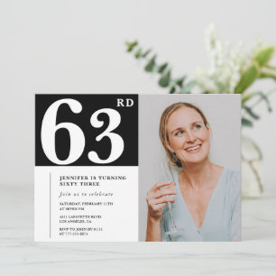 Schwarz-Weiß-Foto-Einladungen zum 63. Geburtstag Einladung