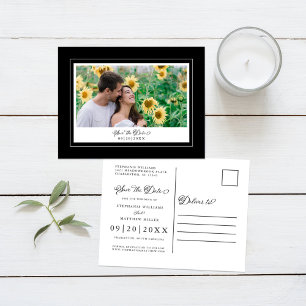 Schwarz-Weiß-Foto Elegante Hochzeit Ankündigungspostkarte