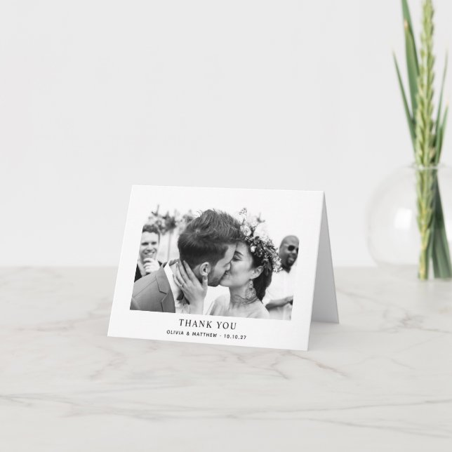 Schwarz-Weiß-Foto-Hochzeit Dankeskarte (Vorderseite)