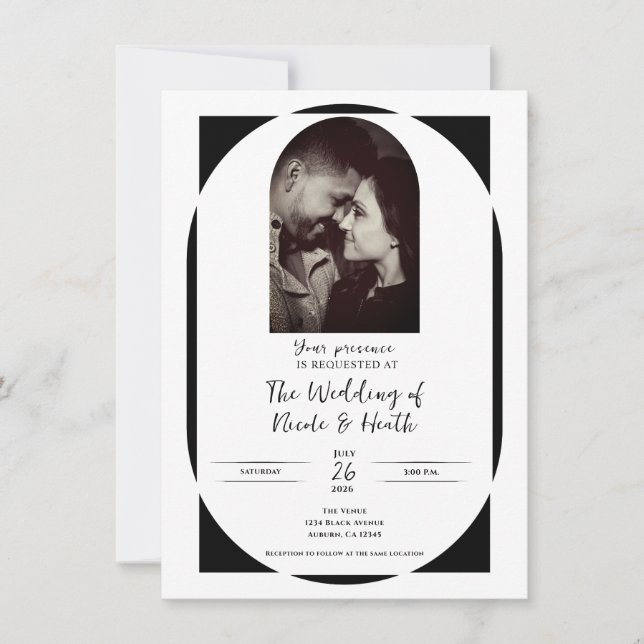 Schwarz-Weiß-Foto-Hochzeit Einladung (Vorderseite)