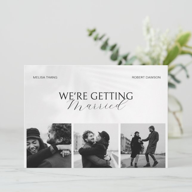 Schwarz-Weiß-Foto-Hochzeit Einladung (Stehend Vorderseite)