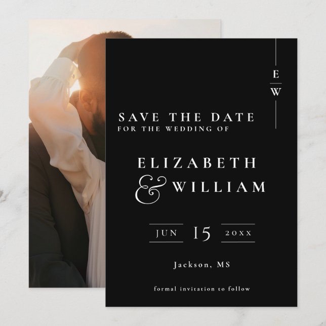 Schwarz-Weiß-Foto-Hochzeit Save The Date (Vorne/Hinten)