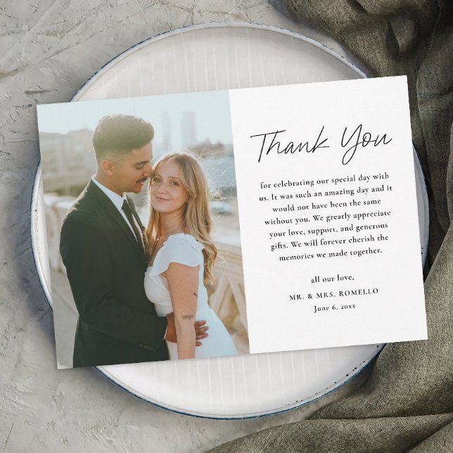 Schwarz-Weiß-Foto Hochzeit Vielen Dank Card Magnet (Simple Modern Script Black and White Wedding Photo Thank You Magnetic Card.)
