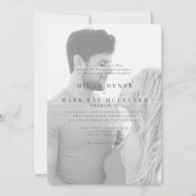Schwarz-Weiß-Foto-Hochzeitseinladung Einladung (Vorderseite)