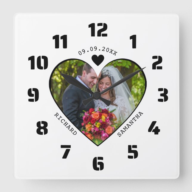 Schwarz-Weiß-Foto im Herzenssehen Quadratische Wanduhr (Vorderseite)