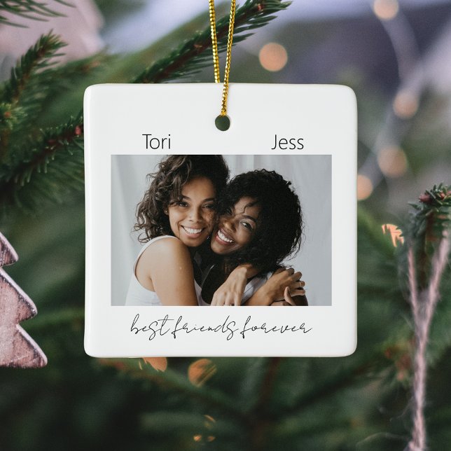 Schwarz-Weiß-Foto Keramikornament (Black and White Best Friends Photo Ornament
)