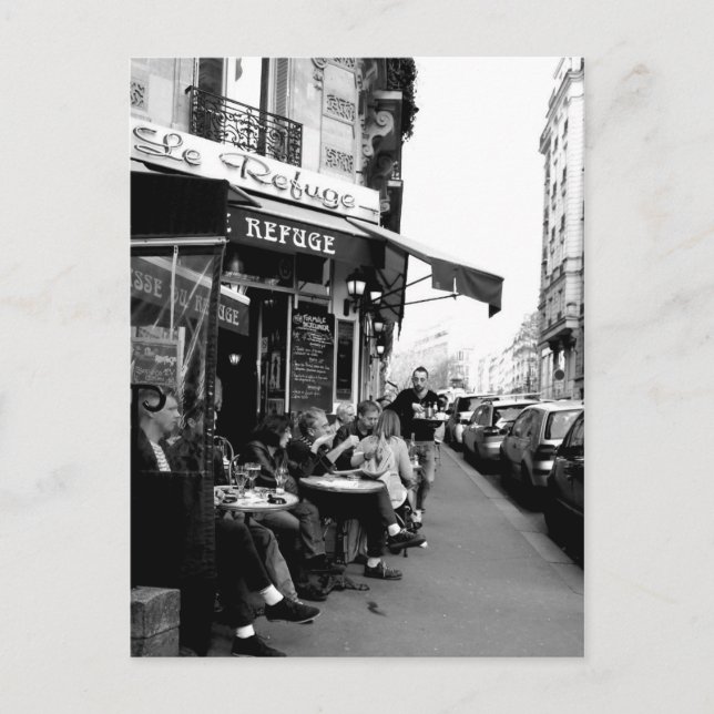 Schwarz-Weiß-Foto Le Refuge Café in Paris Postkarte (Vorderseite)