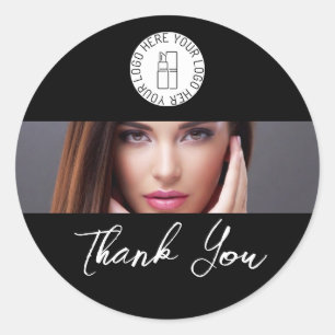Schwarz Weiß Foto Make-up-Logo Danke Runder Aufkleber