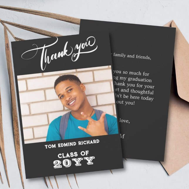 Schwarz-Weiß-Foto Moderner Schulabschluss Dankeskarte (Von Creator hochgeladen)