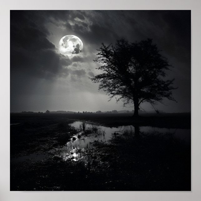Schwarz-Weiß-Foto-Mondlandschaft Poster (Vorne)